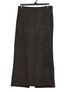 Vintage Notations Animal Print Brown Midi Skirt 10 Medium